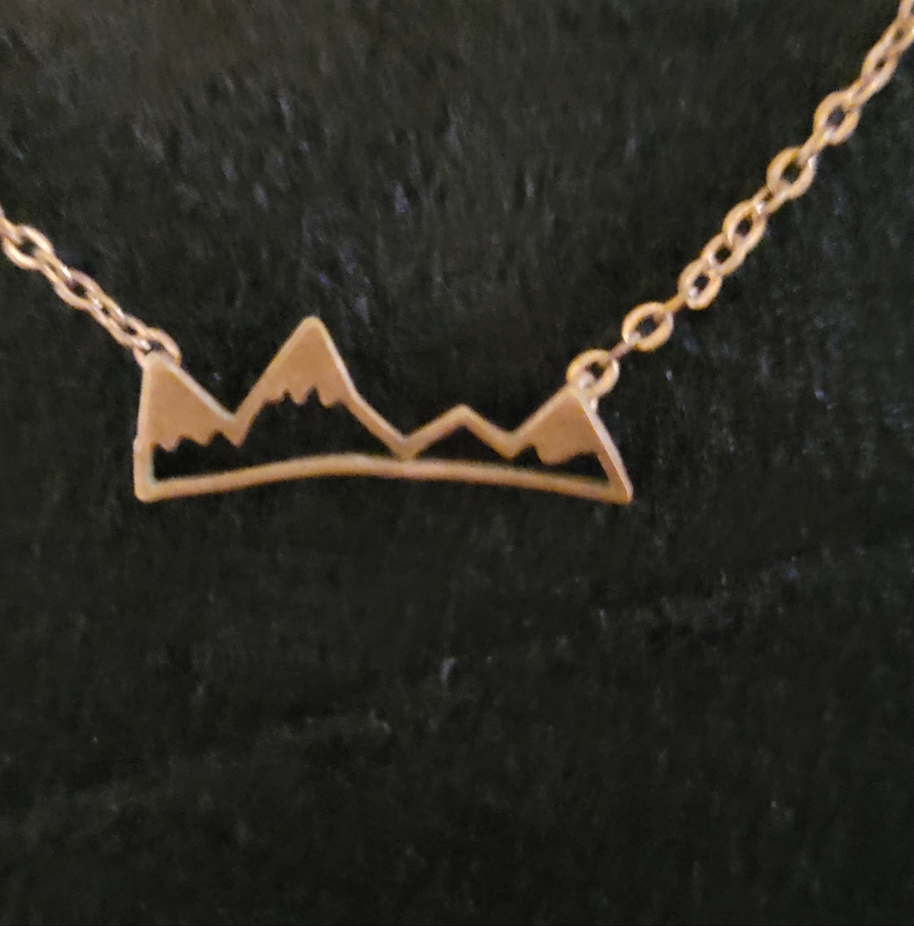 Dainty Gold Mountain With Snowy Peaks Necklace, 18.5" On Gold Chain